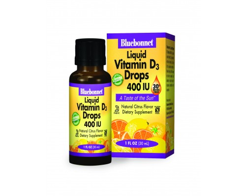 Вітамін Bluebonnet Nutrition Рідкий Вітамін D3 400IU, Смак Апельсину, 30мл краплі (BLB-00372)