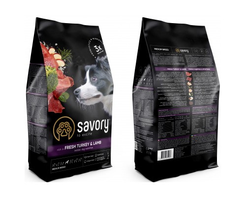 Сухий корм для собак Savory Medium Breed rich in Fresh Turkey and Lamb 3 кг (4820232630266)