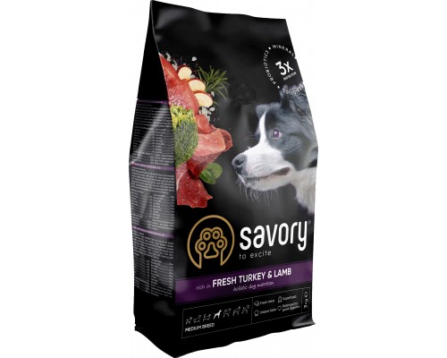 Сухий корм для собак Savory Medium Breed rich in Fresh Turkey and Lamb 3 кг (4820232630266)