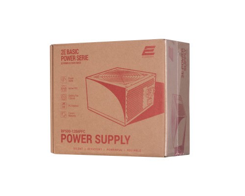 Блок живлення 2E BASIC POWER (500W), 80, 120mm, 1xMB 24pin(20+4), 1xCPU 8pin(4+4), 3xMolex, 4xSATA, 2xPCIe 8pin( (2E-BP500-120APFC)