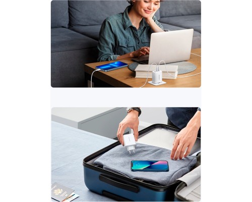 Зарядний пристрій Ugreen 3xUSB 65W (2xType-C+USB QC3.0) Fast Charger White CD275 (90496)