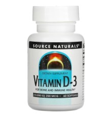 Вітамін Source Naturals Вітамін D-3, 10000 МО, Vitamin D-3, 60 гелевих капсул (SN2791)