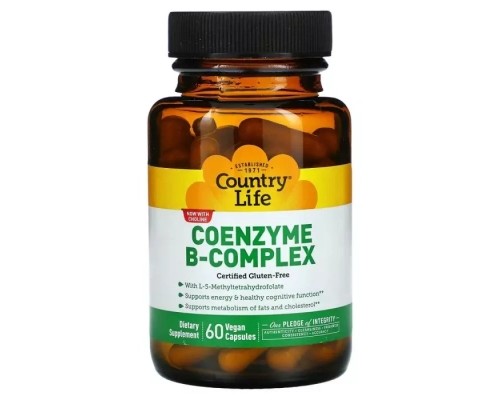 Мультивітамін Country Life Коензим В-Комплексу, Coenzyme B-Complex, 60 вегетаріанських капс (CLF-06418)