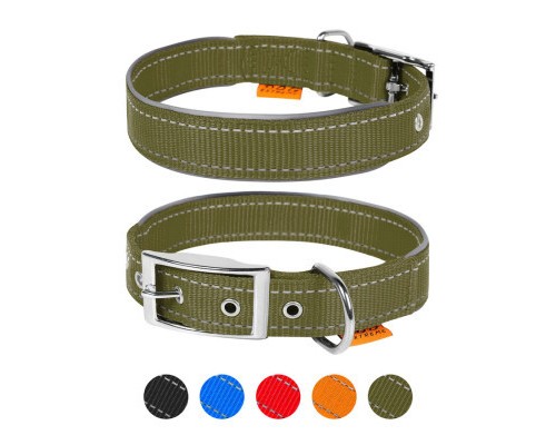 Нашийник для тварин Dog Extreme подвійний зі світловідбиваючою вставкою Ш 40 мм Д 60-72 см хакі (645431)