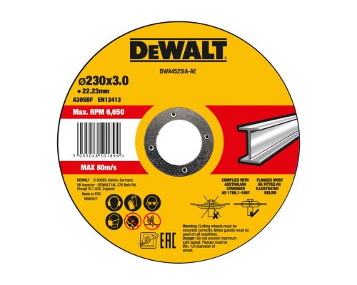 Круг відрізний DeWALT HIGH PERFORMANCE, сталь/труби та профілі/кольорові метали 230х3х22.23 мм (DWA4525IA)