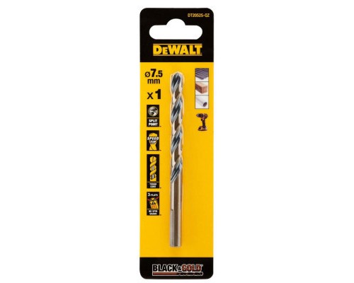 Свердло DeWALT по металу Black & Gold, HSS-G, 7.5 х 109 х 69 мм (DT20525)