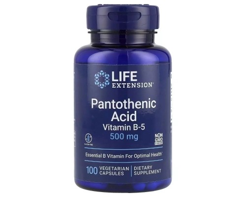 Вітамін Life Extension Пантотенова кислота, Вітамін B5, 500 мг, Pantothenic Acid, 100 вег (LEX-20281)