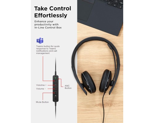 Навушники Lenovo Wired ANC Headset Gen 2 (Teams) Black (4XD1M45627)