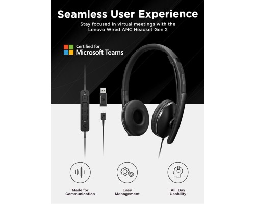 Навушники Lenovo Wired ANC Headset Gen 2 (Teams) Black (4XD1M45627)