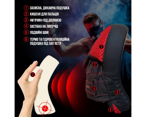 Лапи боксерські PowerPlay 3044 Pro Carbon Ultra Series Чорно-Червоні (PP_3044_Bl/Red)