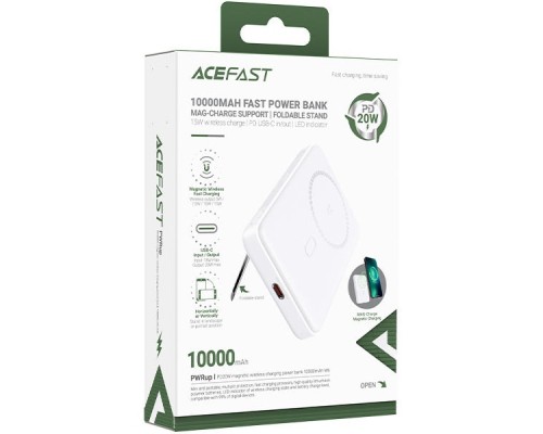 Батарея універсальна Acefast Magnetic Wireless 10000mAh 20W PD, QC/3.0, QI 20W, M6 White (6974316282617)