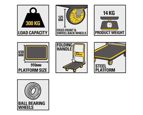 Візок вантажний Stanley до 300кг, розмір платформи 91х61см (SXWT-PC528)