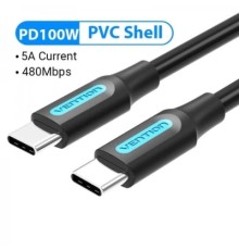 Дата кабель USB 2.0 C Male to C Male 5A Cable 1.5M Black PVC Type VENTION (COTBG)