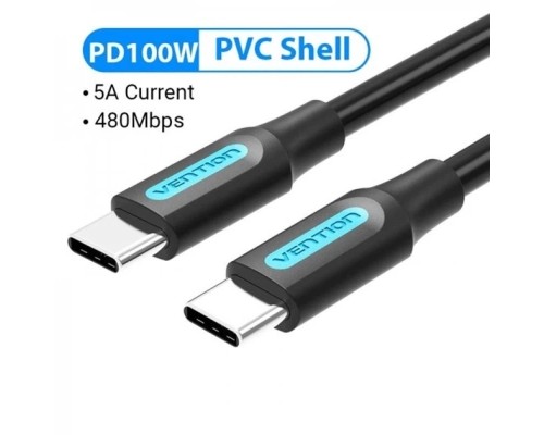 Дата кабель USB 2.0 C Male to C Male 5A Cable 1.5M Black PVC Type VENTION (COTBG)