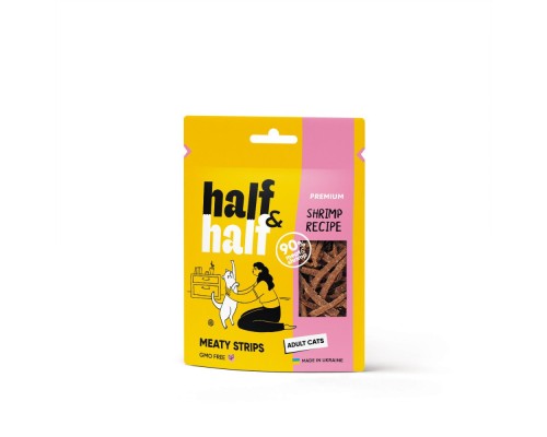 Ласощі для котів Half&Half м'ясна смужечки з креветкою 50 г (4820261921250)