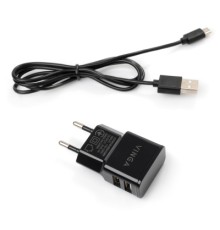 Зарядний пристрій Vinga 2 Port USB Wall Charger 2.1A + microUSB cable (VCPWCH2USB2ACMBK)