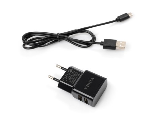 Зарядний пристрій Vinga 2 Port USB Wall Charger 2.1A + microUSB cable (VCPWCH2USB2ACMBK)