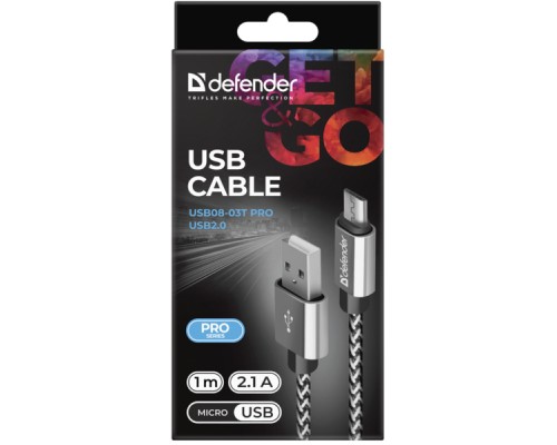 Дата кабель USB 2.0 AM to Micro 5P 1.0m USB08-03T PRO Defender (87815)