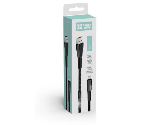Дата кабель USB 2.0 AM to Type-C 1.0m zinc alloy + led black ColorWay (CW-CBUC035-BK)