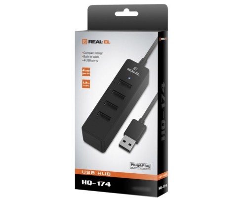 Концентратор REAL-EL HQ-174 USB-A 2.0 1.2m black (EL123110006)