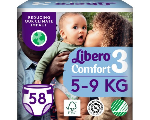 Підгузки Libero Comfort Розмір 3 (5-9 кг) 58 шт (7322541756752)