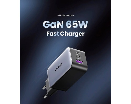 Зарядний пристрій Ugreen 3xUSB 65W GaN (2хUSB-C+USB-A) CD244 Grey (10335)