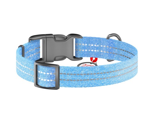 Нашийник для тварин WAUDOG Re-cotton з QR паспортом світловідбивний Ш 25 мм Д 37-58 см блакитний (02942)