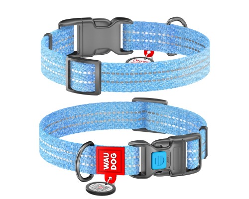 Нашийник для тварин WAUDOG Re-cotton з QR паспортом світловідбивний Ш 25 мм Д 37-58 см блакитний (02942)