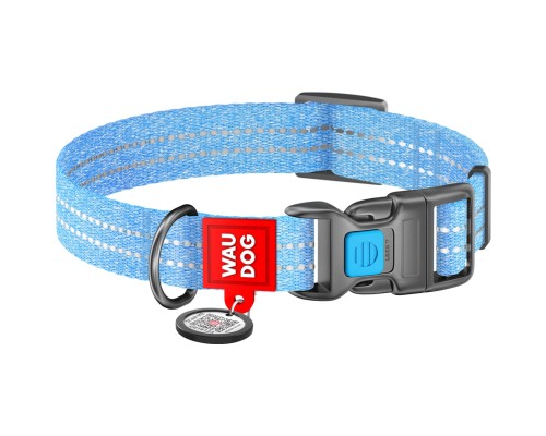 Нашийник для тварин WAUDOG Re-cotton з QR паспортом світловідбивний Ш 25 мм Д 37-58 см блакитний (02942)