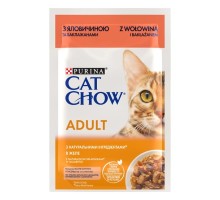 Вологий корм для кішок Purina Cat Chow Adult з яловичиною та баклажанами в желе 85г (7613036595025)