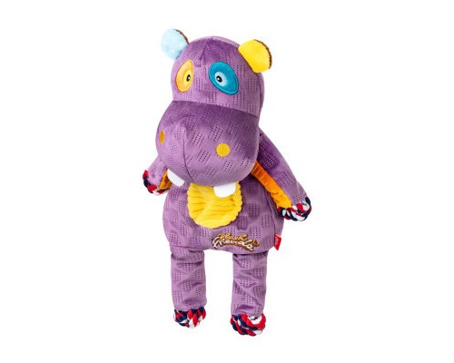 Іграшка для собак GiGwi Plush Бегемот з мотузками та пищалкою 34 см (2255)