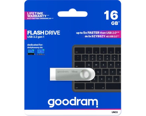 USB флеш накопичувач Goodram 16GB UNO3 Steel USB 3.2 (UNO3-0160S0R11) 