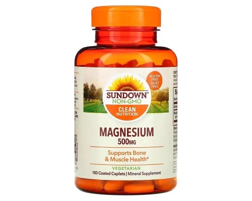 Мінерали Sundown Магній, 500 мг, Magnesium, Sundown Naturals, 180 каплет (SDN-30173)