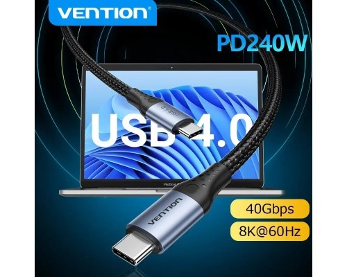 Дата кабель USB-C to USB-C 1.0m USB4.0 240W (50V/5A) 8K60Hz Thunderbolt 4 Gray Aluminum Alloy Vention (TAVHF)