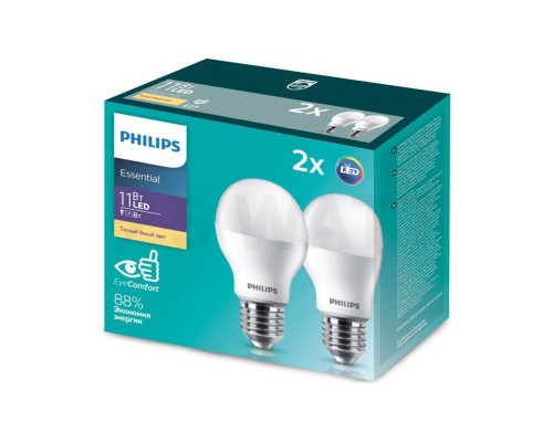 Лампочка Philips ESSLEDBulb 11W E27 3000K 230V 2CT/6 RCA (929001900227)