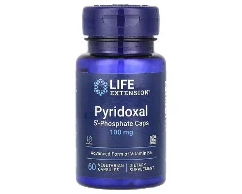 Вітамін Life Extension Піридоксаль 5''-фосфат, Вітамін B6, 100 мг, Pyridoxal 5''-Phosphate Caps, 6 (LEX-12176)