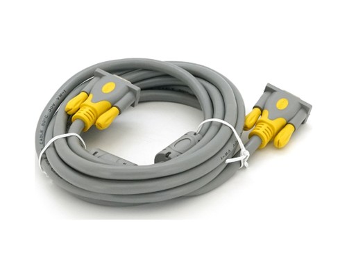 Кабель мультимедійний VGA M to VGA M 3.0m 1080P grey-yellow Merlion (YT-VGA(M)/(M)3+6GR-3m)