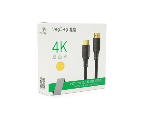 Кабель мультимедійний HDMI M to HDMI M 10.0m V2.0 4K UHD black VEGGIEG (YT-HDMI(M)/(M)HA-10/19716)