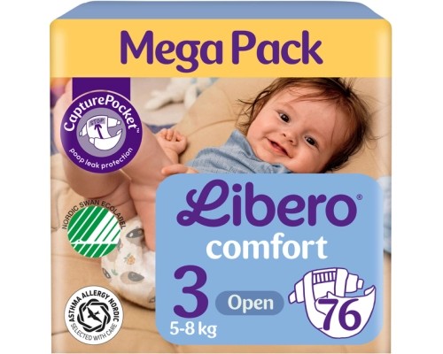 Підгузки Libero Comfort Розмір 3 (5-8 кг) 76 шт (7310361157422)