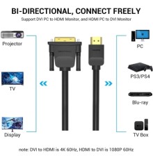 Кабель мультимедійний HDMI to DVI Cable 2M Black VENTION (ABFBH)
