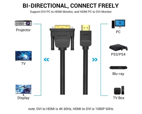 Кабель мультимедійний HDMI to DVI Cable 2M Black VENTION (ABFBH)