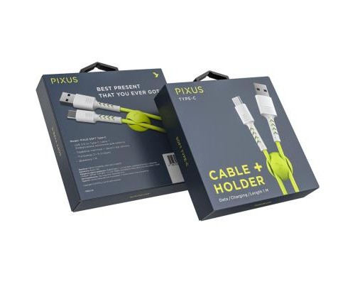 Дата кабель USB 2.0 AM to Type-C 1.0m Soft white/lime Pixus (4897058531169)