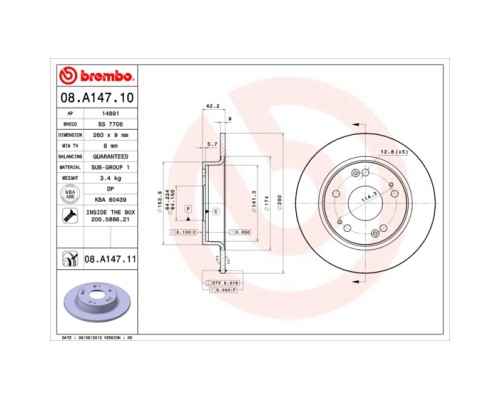 Гальмівний диск Brembo 08.A147.10