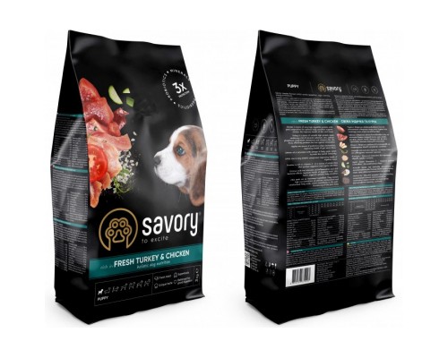 Сухий корм для собак Savory Puppy rich in Fresh Turkey and Chicken 3 кг (4820232630297)