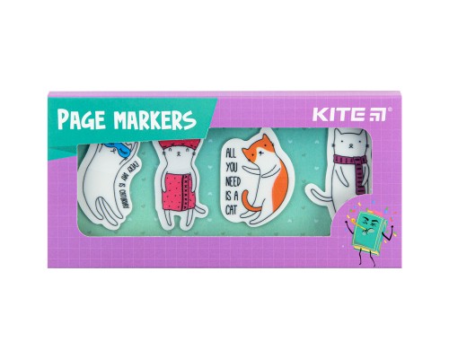 Закладки для книг Kite пластикові Cats 4x20 шт, 35х50 мм (K22-479-6)