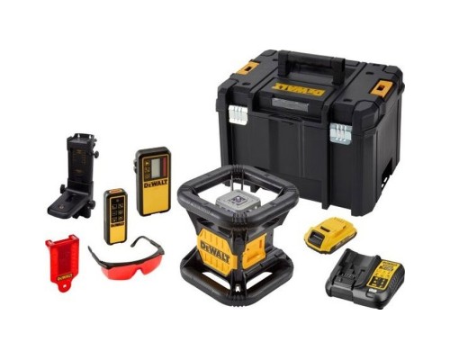 Лазерний нівелір DeWALT ротаційний, 18В XR Li-Ion, червоний промінь, 4.5 кг, 2Ah, ЗП, кейс (DCE079D1R)