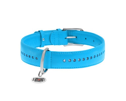 Нашийник для тварин WAUDOG Glamour з QR-паспортом, подвійний Ш 15 мм Д 27-36 см блакитний (38742)