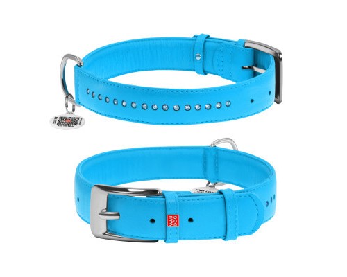 Нашийник для тварин WAUDOG Glamour з QR-паспортом, подвійний Ш 15 мм Д 27-36 см блакитний (38742)