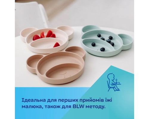 Тарілка дитяча Canpol babies Ведмедик силіконова на присосці з трьома відділами, крем (51/401_creme)