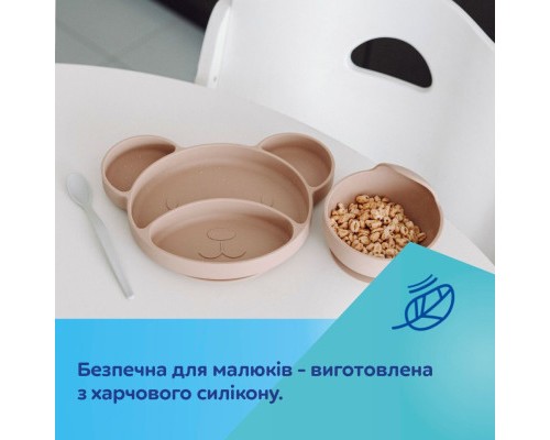Тарілка дитяча Canpol babies Ведмедик силіконова на присосці з трьома відділами, крем (51/401_creme)
